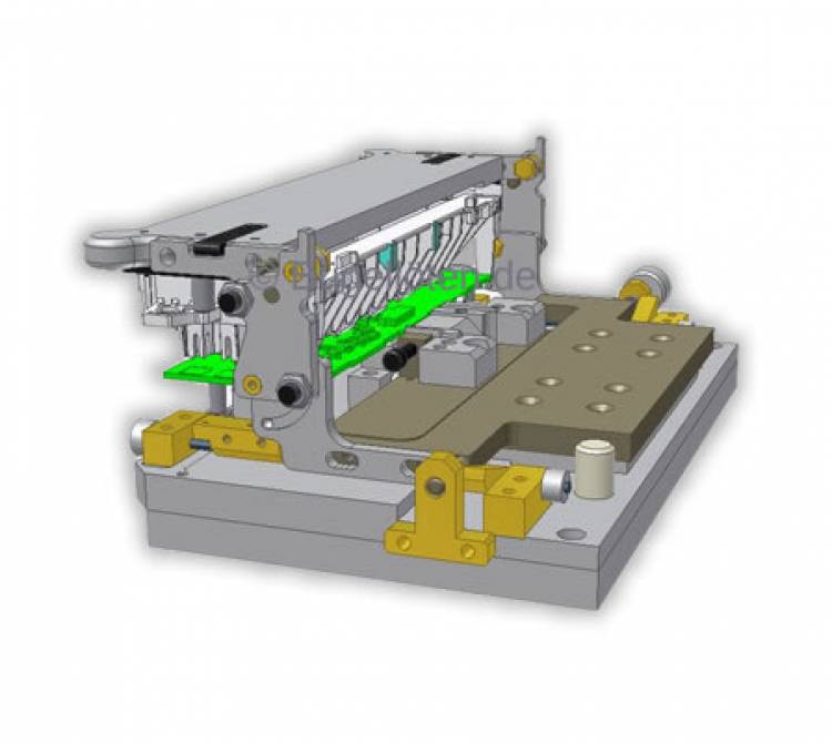   Bauteilaufnahme mit Montagevorrichtung zur Lötung einer LCD Anschluss-Flex auf einer Leiterplatte.